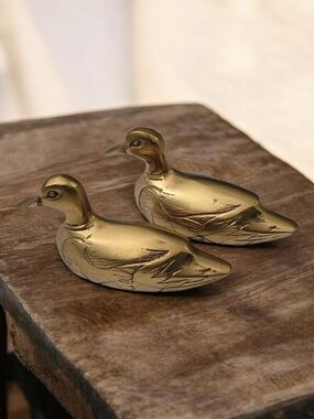 Brass Duck Figurines Decorative Pair - Gold